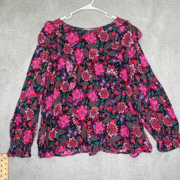 Terra & Sky Tops - Terra & Sky womens 2X long sleeve pink blouse floral mulitcolor girly ruffle